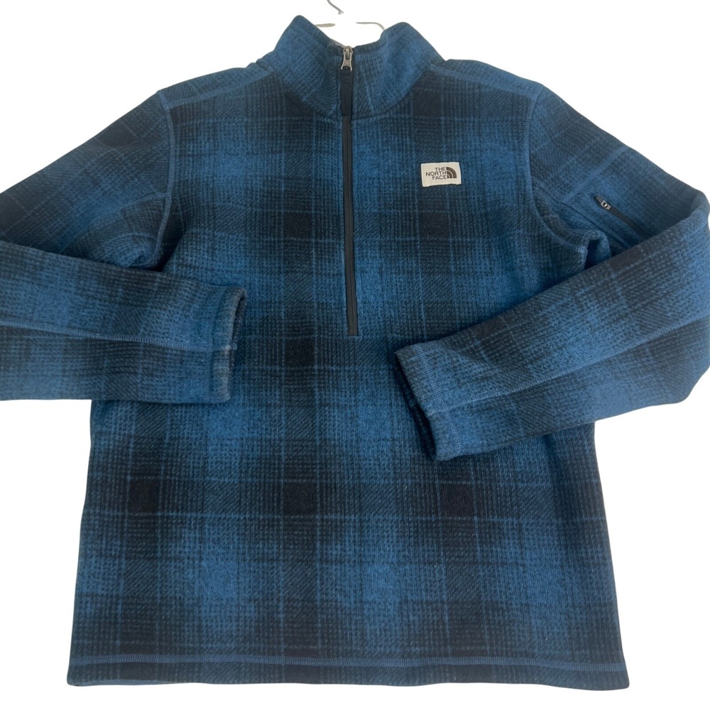 The North Face Gordon Lyons Blue Plaid Quarter Zip Fleece Pullover Sweater  M